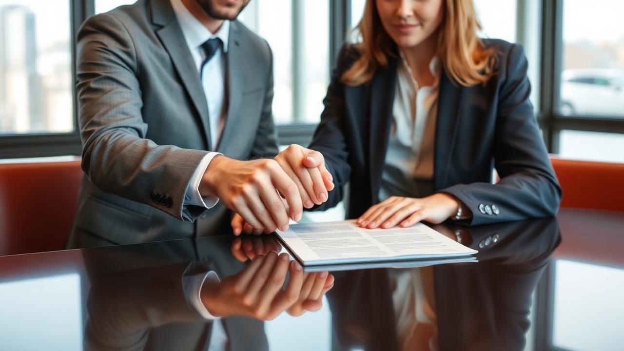 Profissionais analisando contrato em reunião