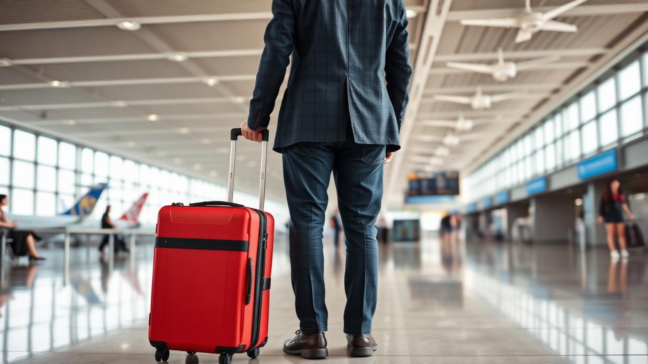 Passageiro com mala em terminal de aeroporto